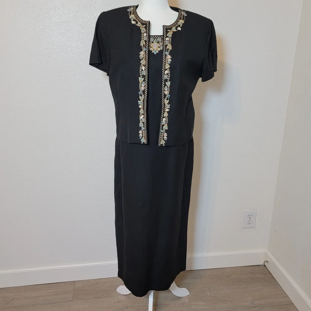 Jessica Howard VTG Black 2 Piece Maxi Dress Sz 8 Petite